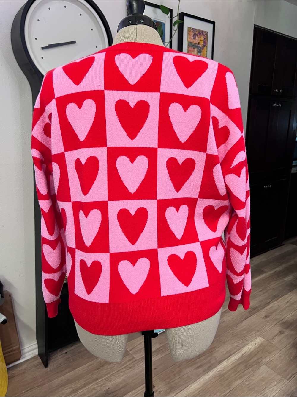 32 Degrees Red and Pink Heart-Print V-Neck Cardigan - Picture 3 of 4